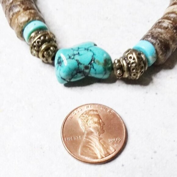 Rustic Rugged Turquoise Magnesite & Coconut Husks Bracelet!  Sexy Tomboy - Picture 4 of 7